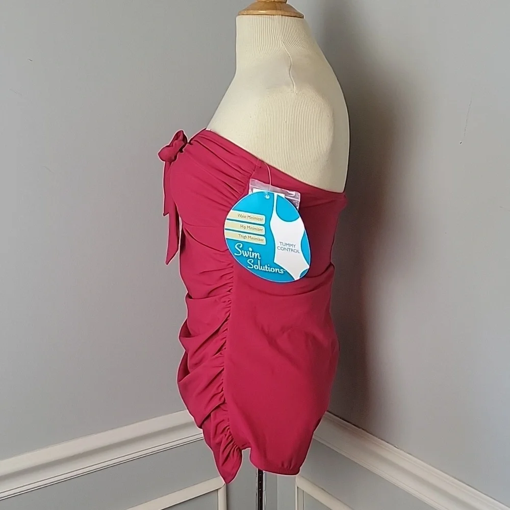 SWIM SOLUTIONS Berry Ruched Tummy Control One Piece Boho Summer Pool Swimsuit 16 - Picture 2 of 9